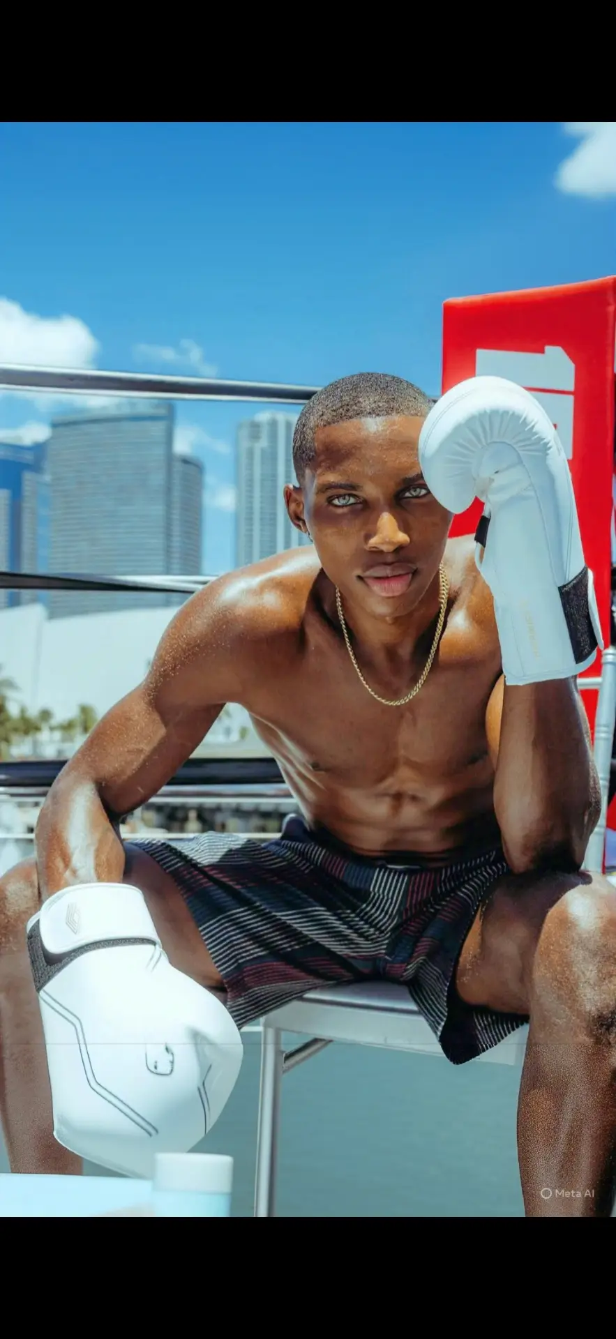 Editorial portrait of a boxer client groomed by Miami Mobile Barber in Miami